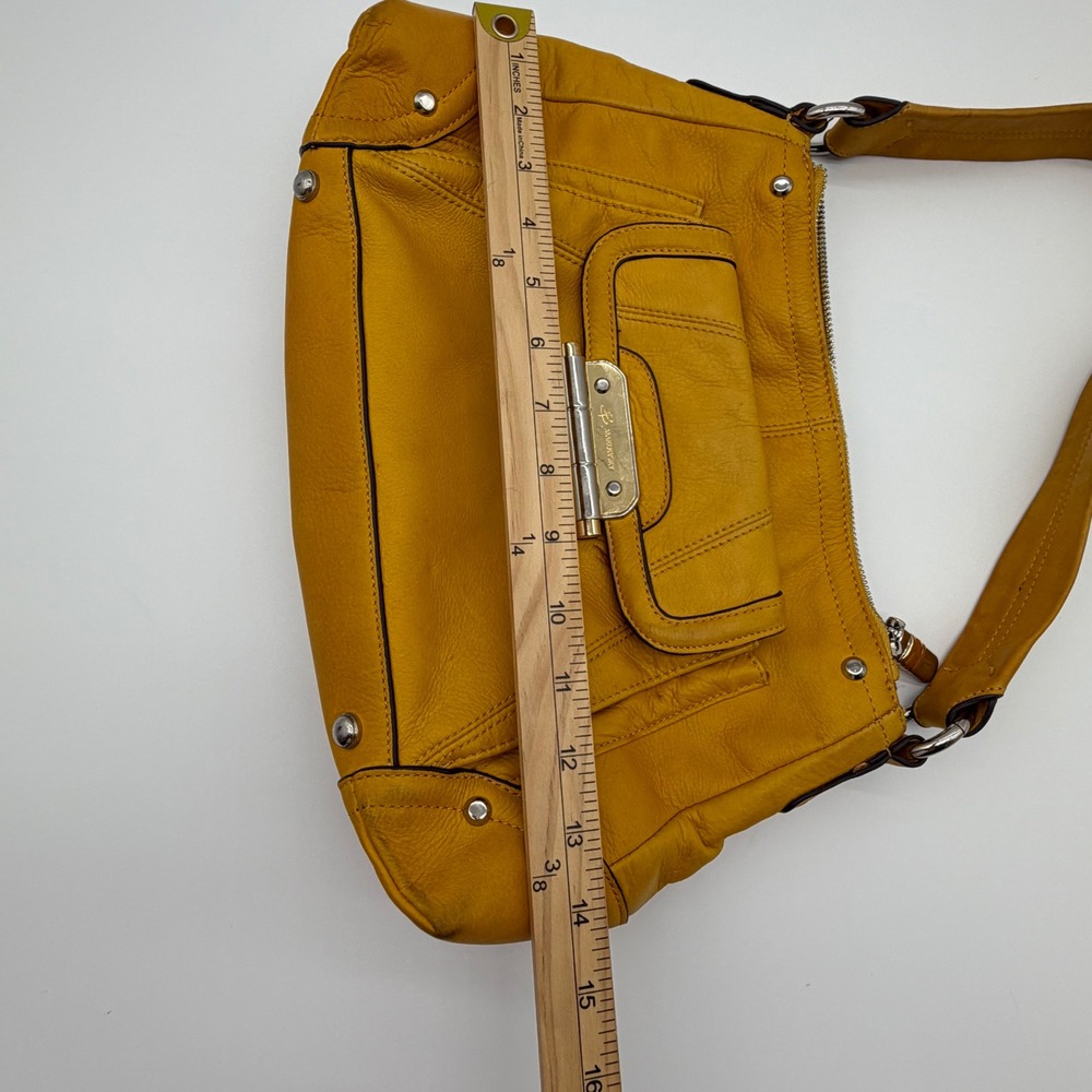 B. Makowsky Yellow Pebbled Leather Shoulder Bag Hinge Lock Hobo Purse - Picture 10 of 10